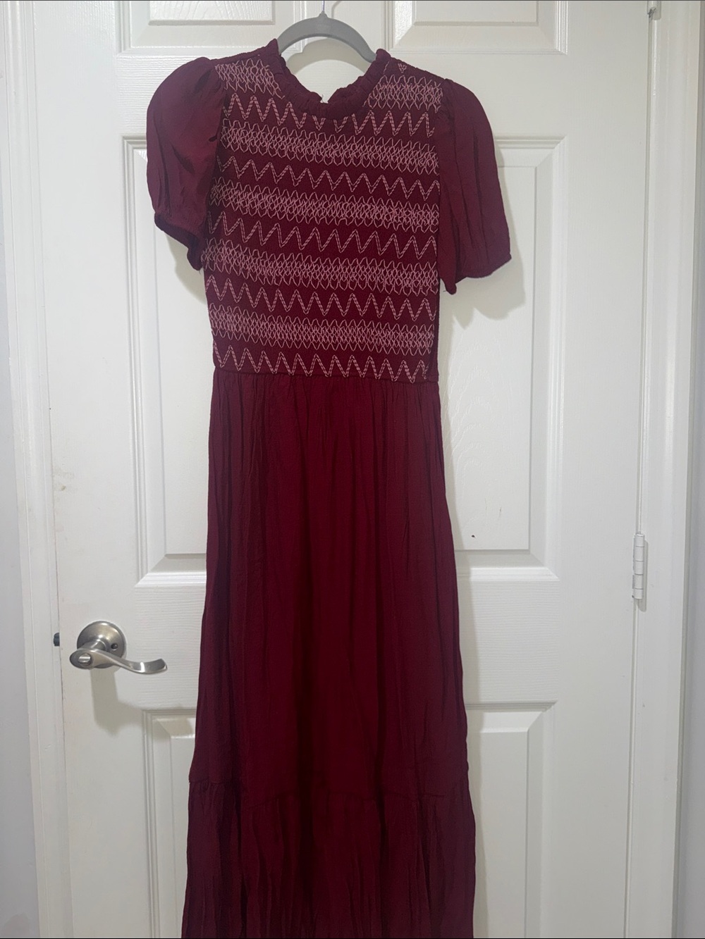 Blu Pepper Burgundy Maxi Dress with Smocked Bodice